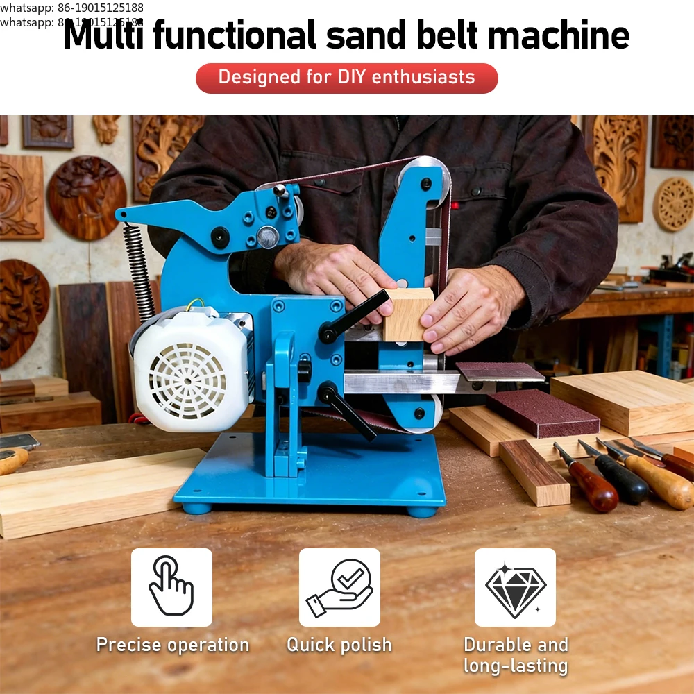 915 small all steel belt sanding machine, household 220V vertical and horizontal sanding machine dual-use