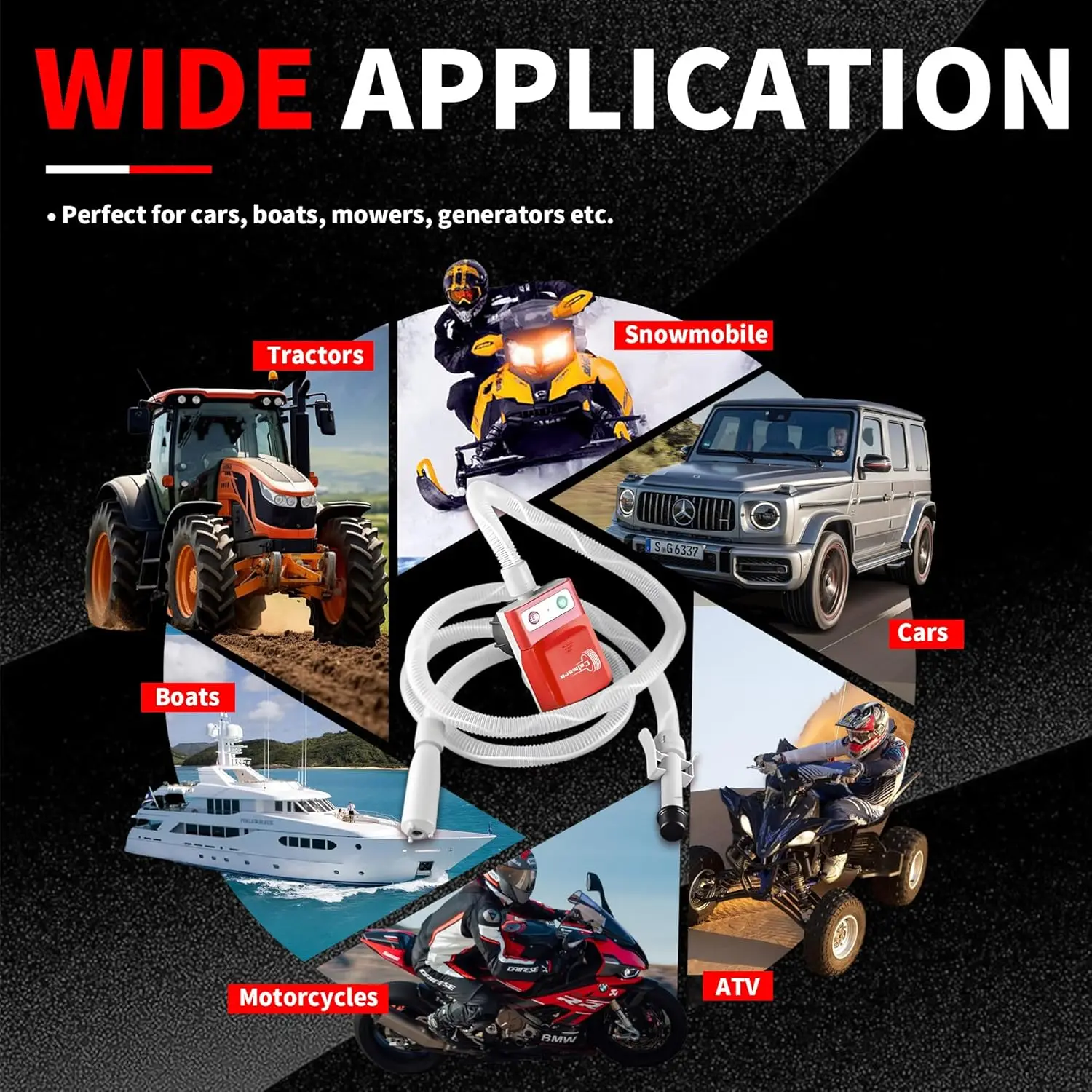 Automatic Fuel Transfer Pump with Auto-Stop, 51'' Hose, 3.2 GPM, Battery Powered, 4 Adapters for Gasoline Diesel Oil