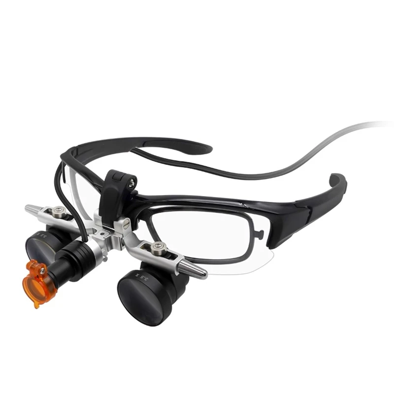 3.5X Binocular Loupes Magnifying Glasses with Prescription Frame Magnifier w 5W Headlight Brightness Adjustable PD Adjustable