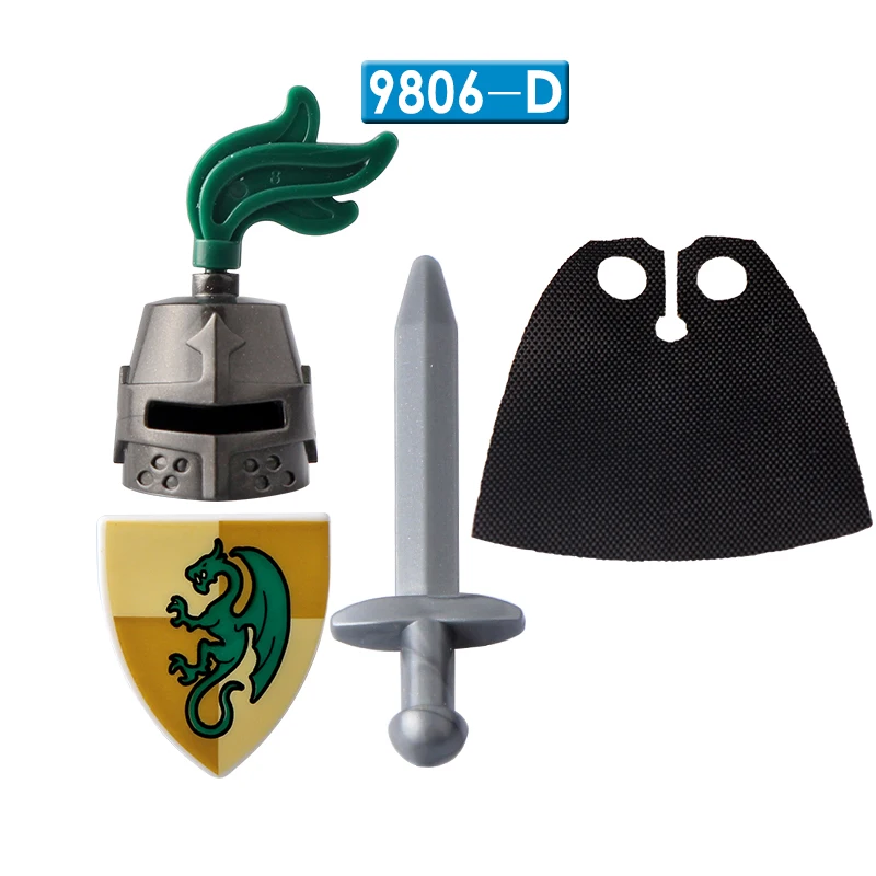 Bloques de construcción de armadura de lanza de escudo, accesorios de caballero Medieval, dragón negro, bloques de construcción, Mini figura de acción, juguete para niños, AX9806