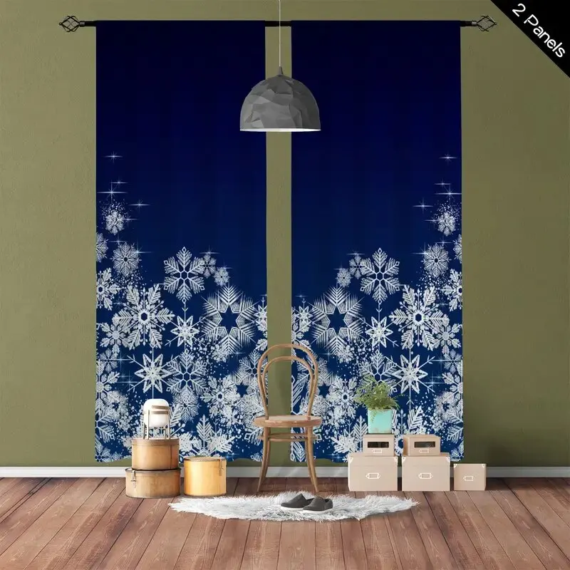 ستائر مطبوعة على شكل ندفة الثلج الزرقاء لعيد الميلاد، ستائر حقيبة عمودية، 42*84، غرفة النوم وغرفة المعيشة، ديكور المنزل، ديكور الغرفة