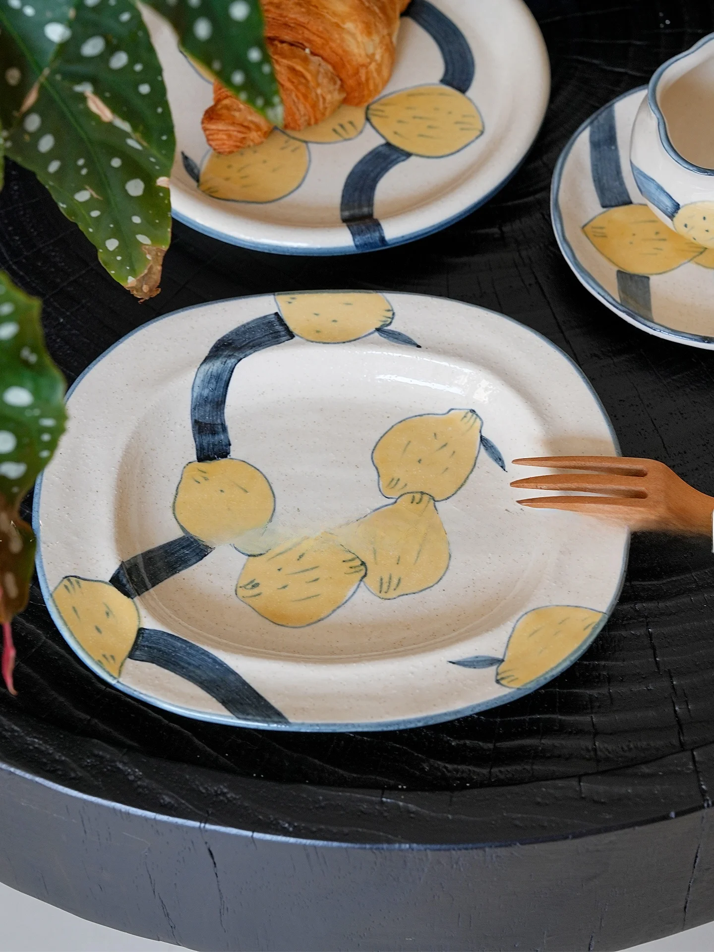 

Retro Thi Earthenware Underglaze Cute Lemon Cerc Tableware Breakfast Plate Dert Pasta Plate Coffee Cup Flowe...