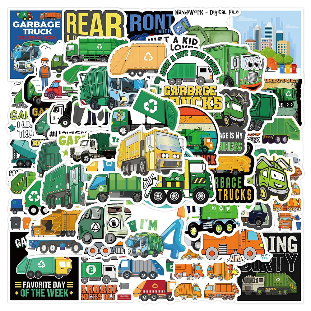 

10/30/60pcs Garbage Engineering Car Graffiti Stickers Cartoon Transport Truck Decal for Kid Toy DIY Laptop Suitcase Cute Sticker