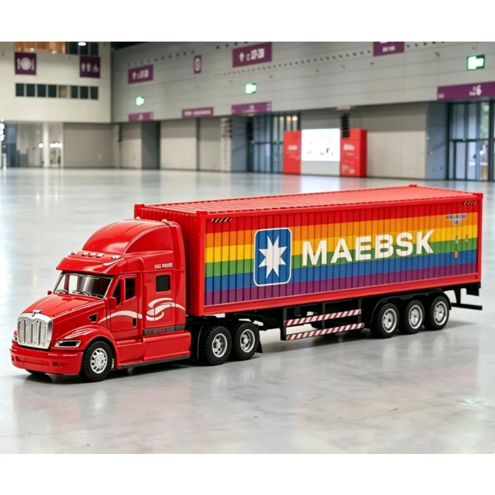 

1:48 Scale 34CM American Alloy Container Truck Model Classic Rainbow Freight Semi-Trailer Vehicle Collection Toy Car Gift