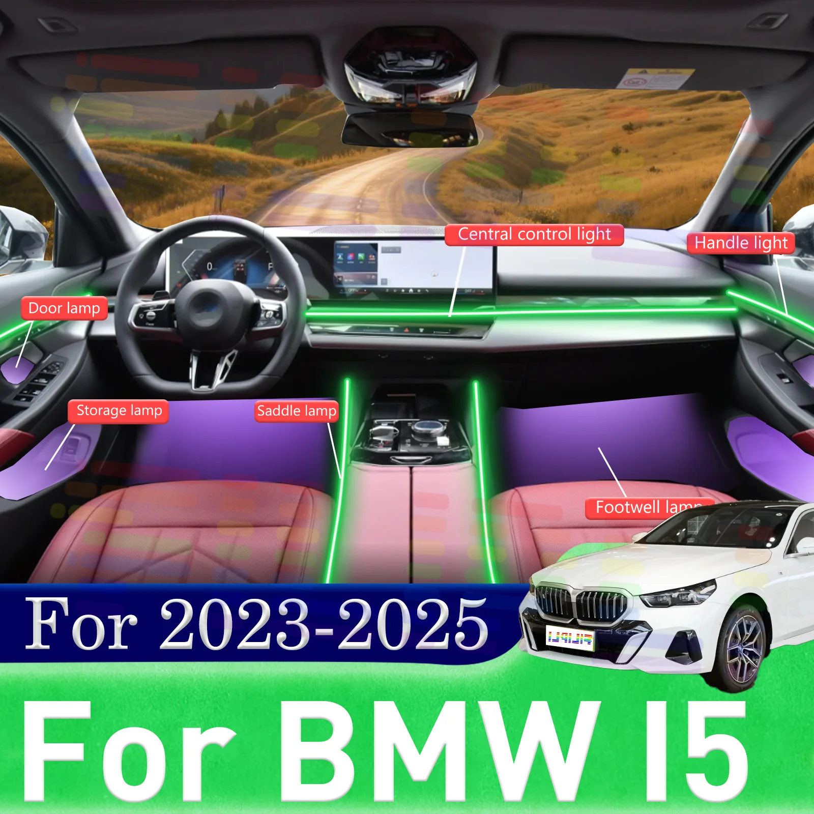 

Для BMW I5 G60 G61 G68 BEV Принесите спокойные вождения для конференций родителей и учителей со скрытыми светодиодными ремнями для интерьера автомобиля