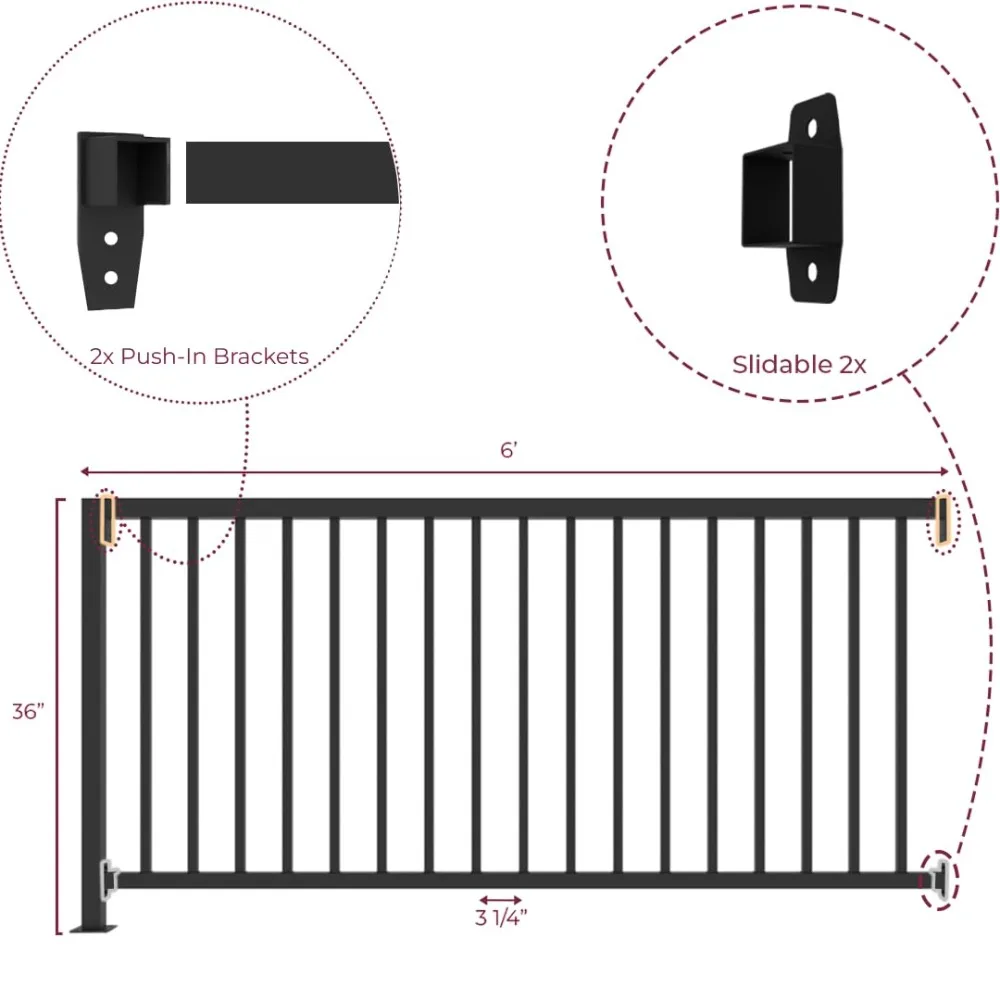 Vertical Guard Rail Kit for Deck and Porch, 6 Feet Wide x 36 Inches High, DIY Railing Balusters Set with Middle Post and Bracket