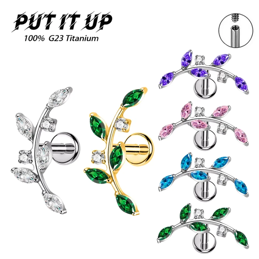 PUTITUP F136 Titan Legierung Zirkonia Pferd Auge Zweig Stud Ohrringe Mode Ohr Knorpel Lip Stud Körper Piercing Schmuck