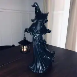 Faceless Witch With Lantern Vintage Resin Cracker Barrel Ghost LED Lantern Halloween Lanterns Witch Statues Halloween Ghost