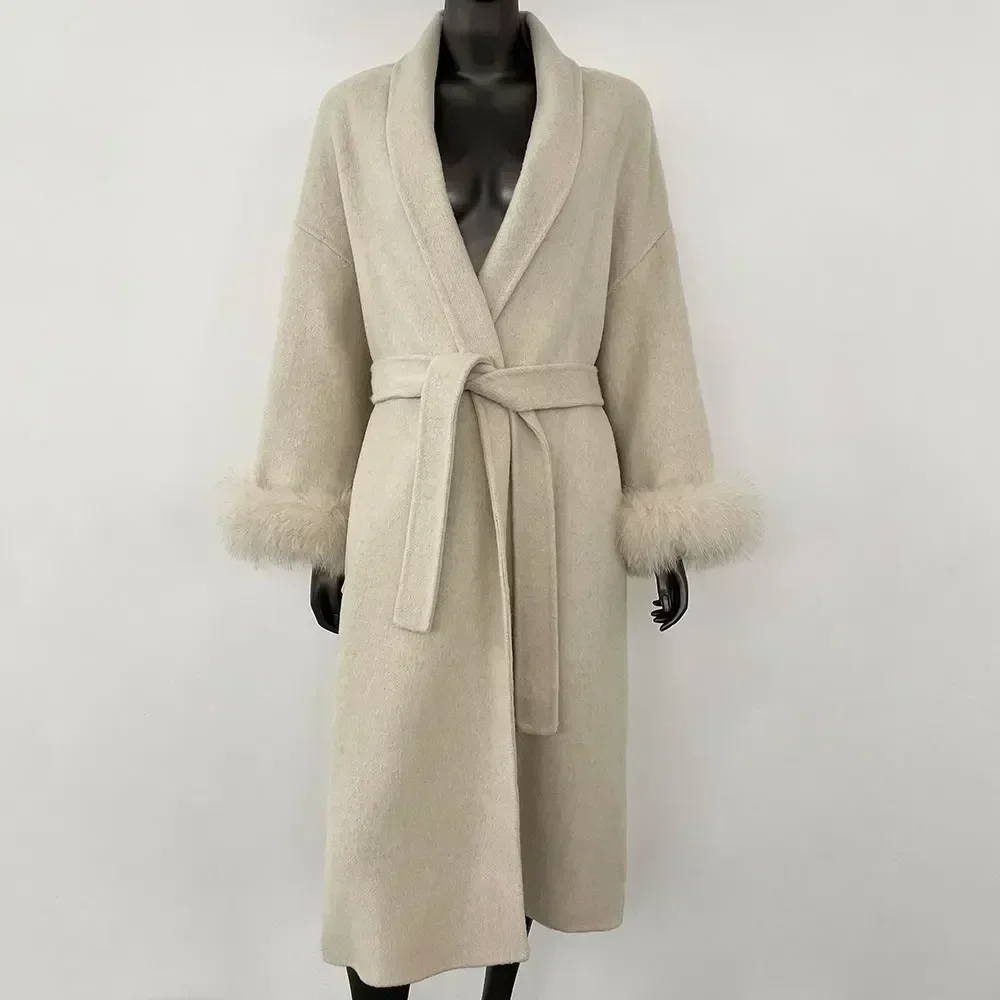 Winter Temperament Short and Long Real Wool Coat Cashmere Coat Double-sided Woolen Jacket Women Removable Cuffs Fox Fur Jacket