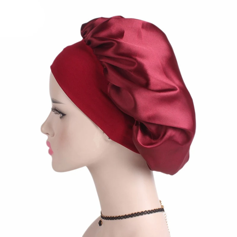 Nouvellement femme Satin Solide Couchage Chapeau nuit Sommeil Bouchon Cheveux Soins Bonnet bonnet Pour Femmes Hommes Unisexe Casquette Bonnet de nuit