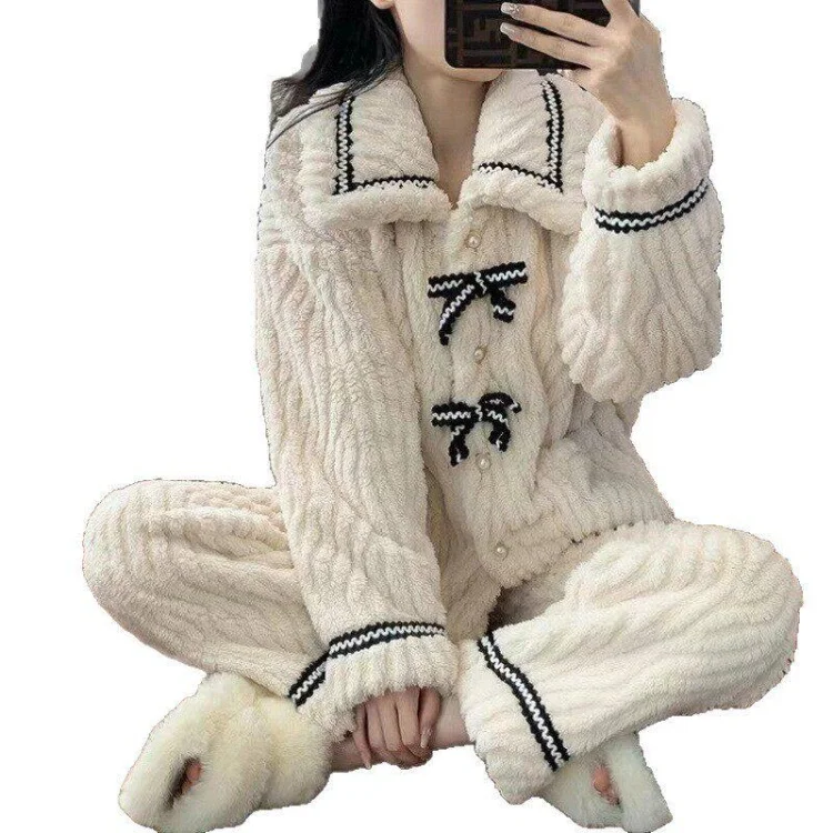 CHUANGERM Damen-Pyjamas für Herbst und Winter, Studenten-Hauskleidung, Gepolsterte und Verdickte Warme Prinzessinnen-Kleidung, Damenbekleidung – Detail 6