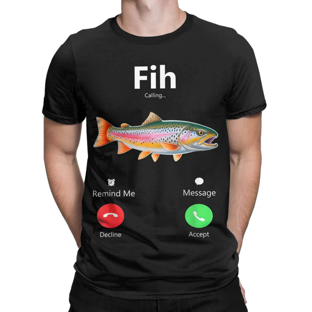 تي شيرت رجالي Fih Calling تذكير بي رسالة انخفاض قبول مكالمة هاتفية الأسماك رهيبة القطن تيز قصيرة الأكمام تي شيرت الملابس