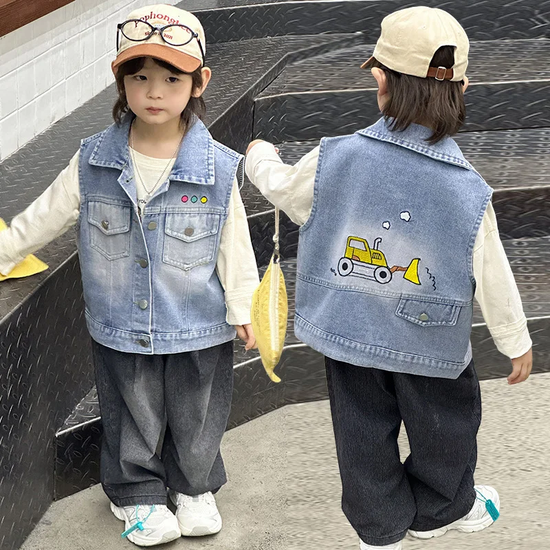 

Children Vintage Denim Vest for Baby Boy Casual Sleeveless Denim Jacket Outfit Kids Fashion Waistcoat Tops 2 3 4 5 6 7 8 9 10 11