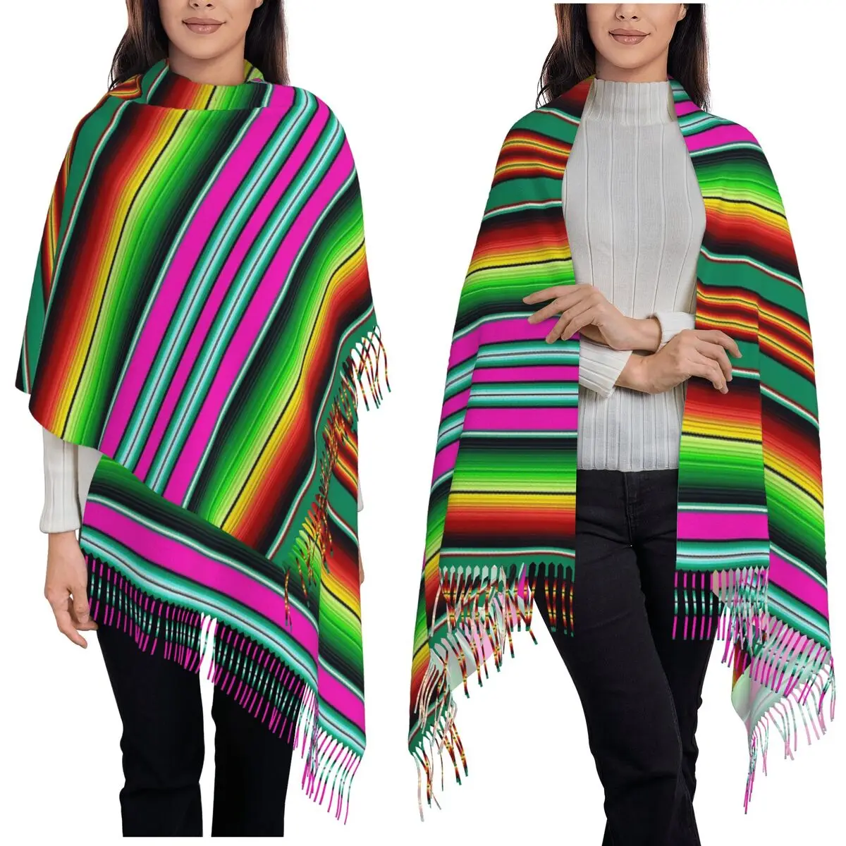 Mexican Indigenous Scarf Tassel Scarves Women Soft Warm Shawls and Wraps Long Fall Winter Shawl Wrap