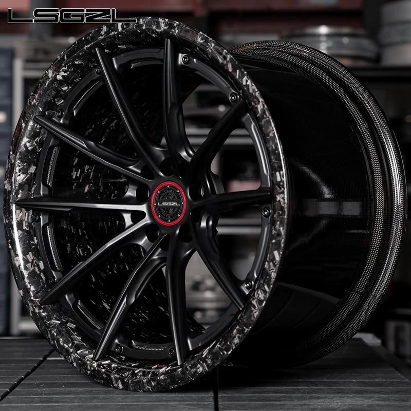Forged Carbon Fiber Wrapped Lip Wheel 5x112 5x120 5x114.3 18 19 20 Inch with Gloss Black Spoke Wire Car Wheels for M3 M4 Audi Rs