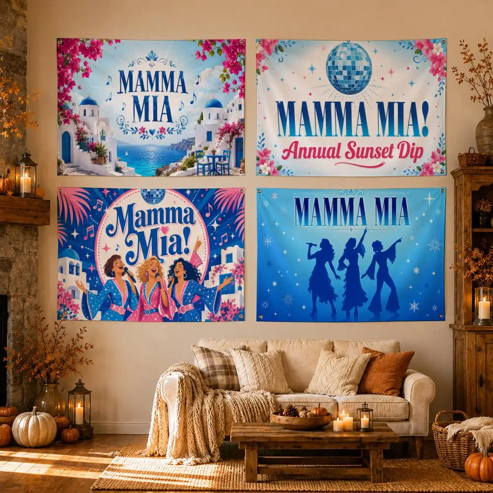 Movie Mamma Mia! Flags Flags for Room, Bedroom, Home, Outdoor, Wall Hanging, Concert Print, Art Banner