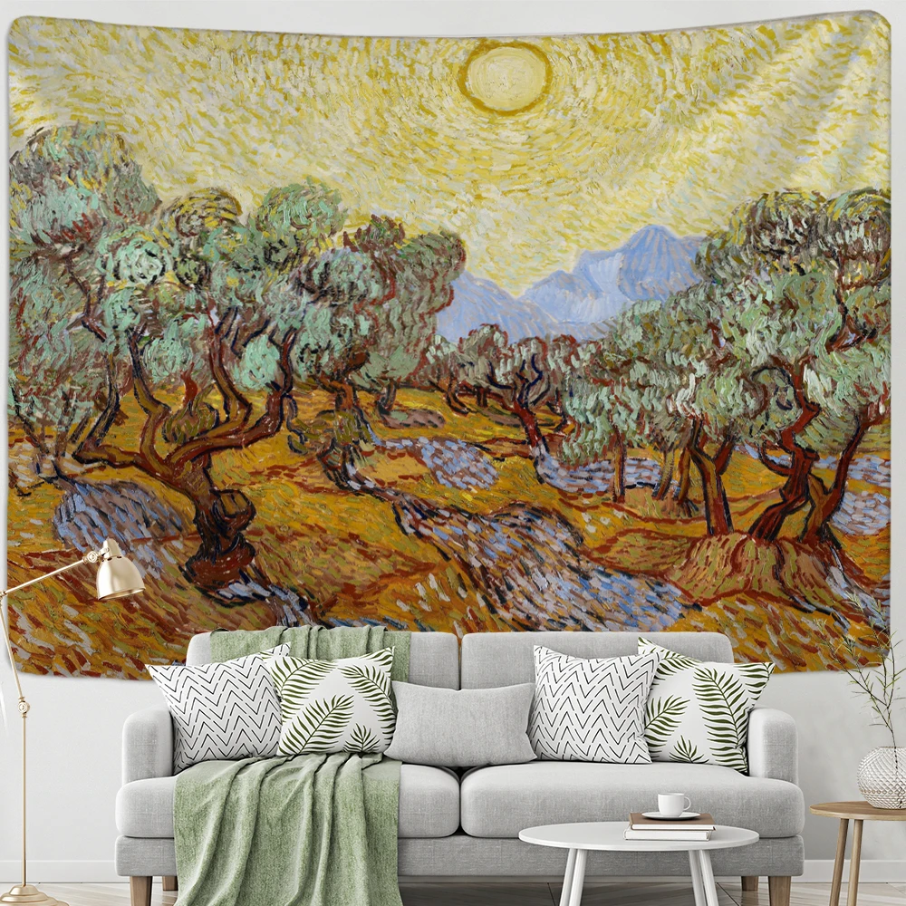 Olive Tree Pastoral Oil Painting Tapestry Wall Hanging Boho Van Gogh Painting Hippie Tapiz Home Decor Background Cloth