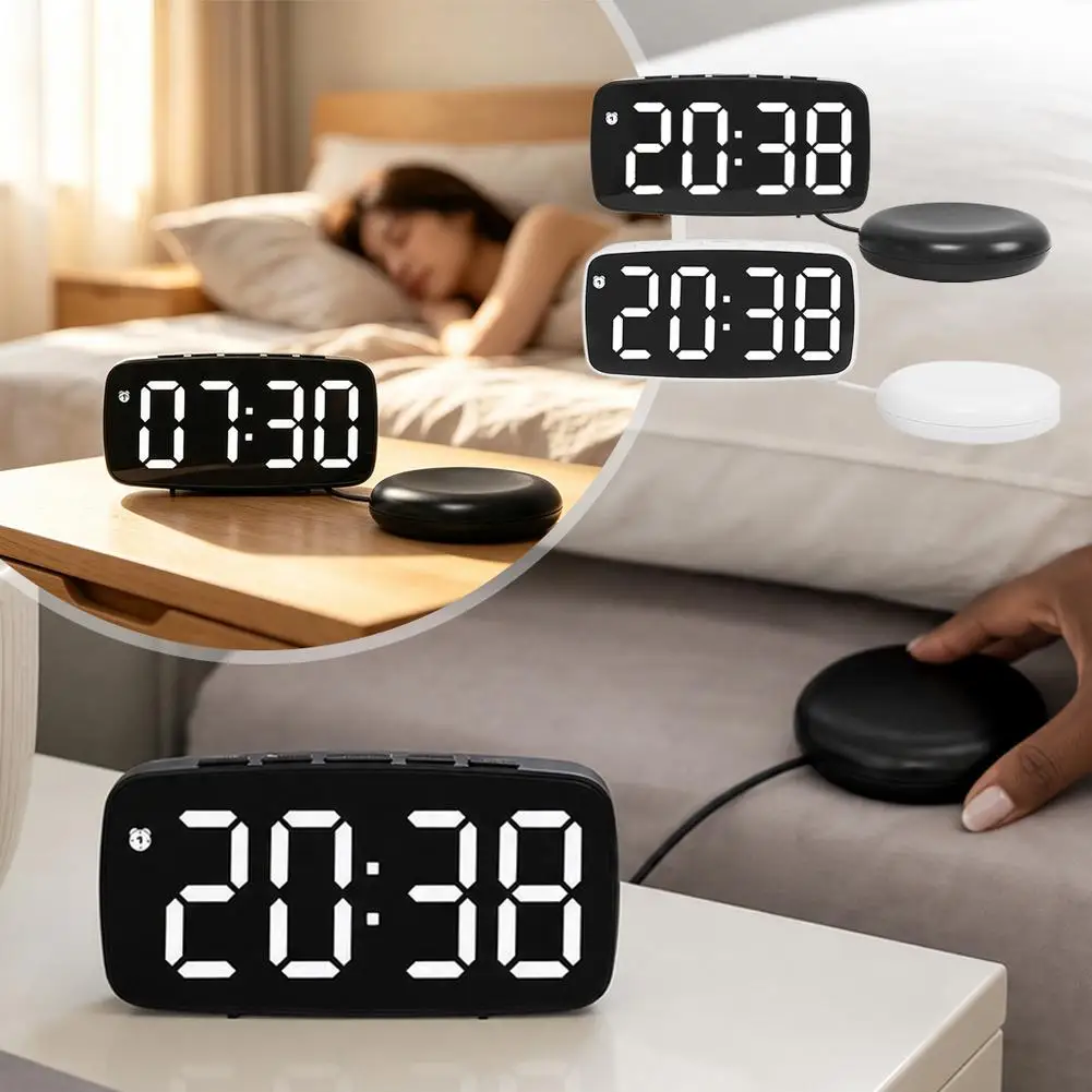 LED Table Clock Decor Vibrating Alarm Clock Multifunctional Super Loud for Heavy Sleeper Deaf Hard Brightness Adjustment
