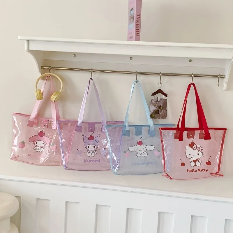

New 2026 Sanrio Cute Anime Waterproof Jelly Shoulder Bag Hello Kitty Large My Melody Cinnamoroll Kuromi Pool Bath Kawaii Toys