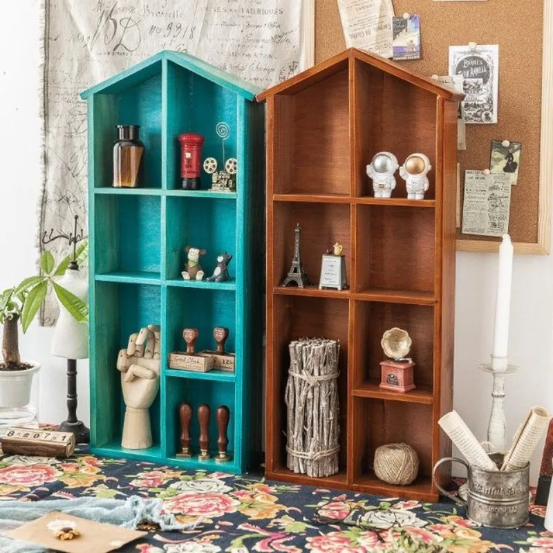 Solid Wood Wall Shelf Creative Living Room Rack Vintage Decorative Panel Unit for Bedroom Background or Storage Display