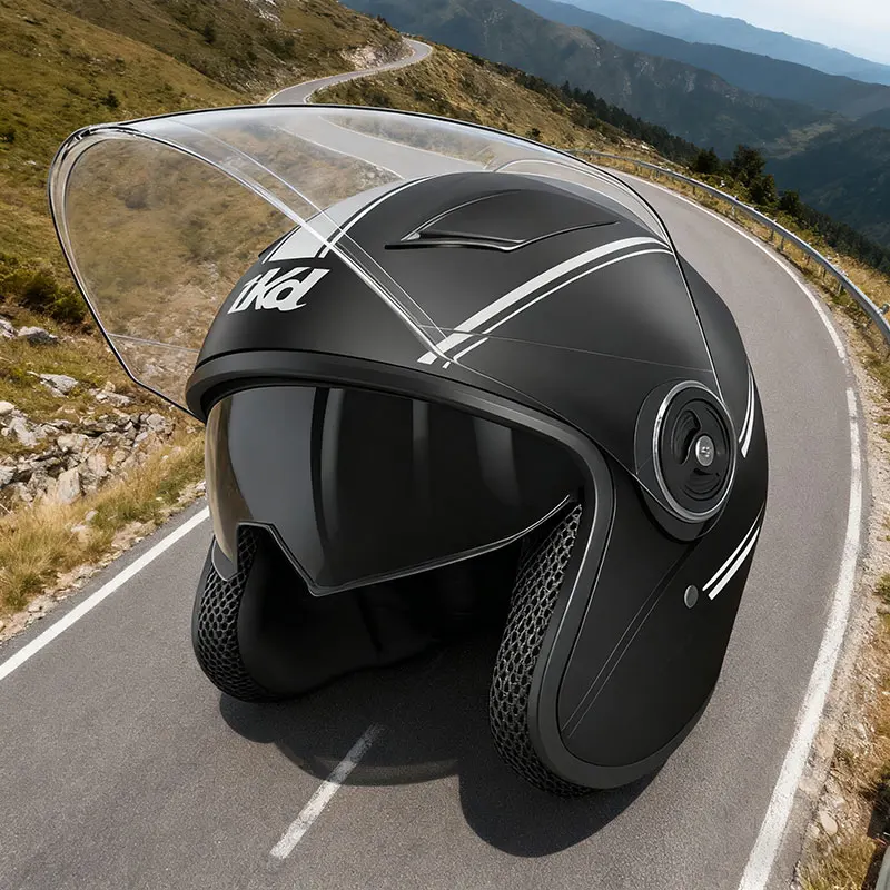 

Четыре сезона двойной зеркальный шлем 3/4 шлем электромобиль мужской женский полушлем мотоциклетный аккумулятор автомобильный шлем