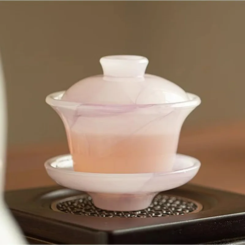 

Ink Wash Liuli Gaiwan Большая чашка для чая Ледяная полупрозрачная фиолетовая трехслойная термостойкая чашка для чая кунг-фу Чаша для заваривания с крышкой