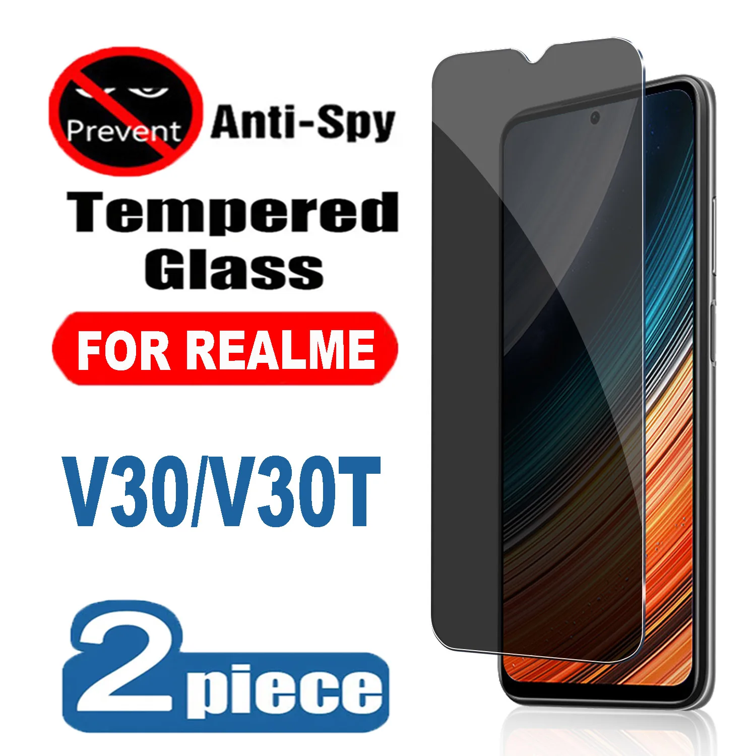 

2PCS Privacy Screen Protectors for Realme V30T V30 Anti-spy Tempered Glass Films