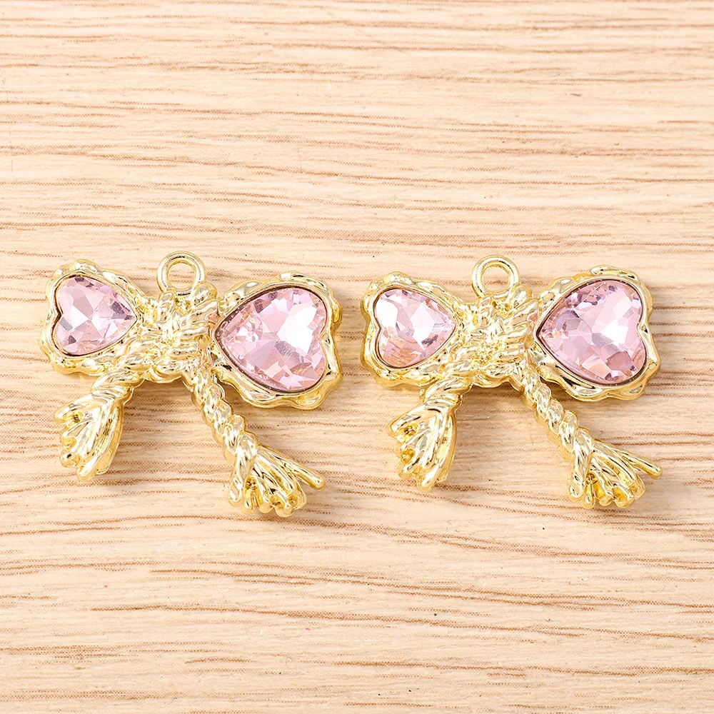 Tusember 5 Stück Niedliche Kristall-Metall-Herz-Schleifen-Anhänger für die Herstellung von Halsketten, Ohrringen, Armbändern, DIY-Schmuckzubehör – Detail 7