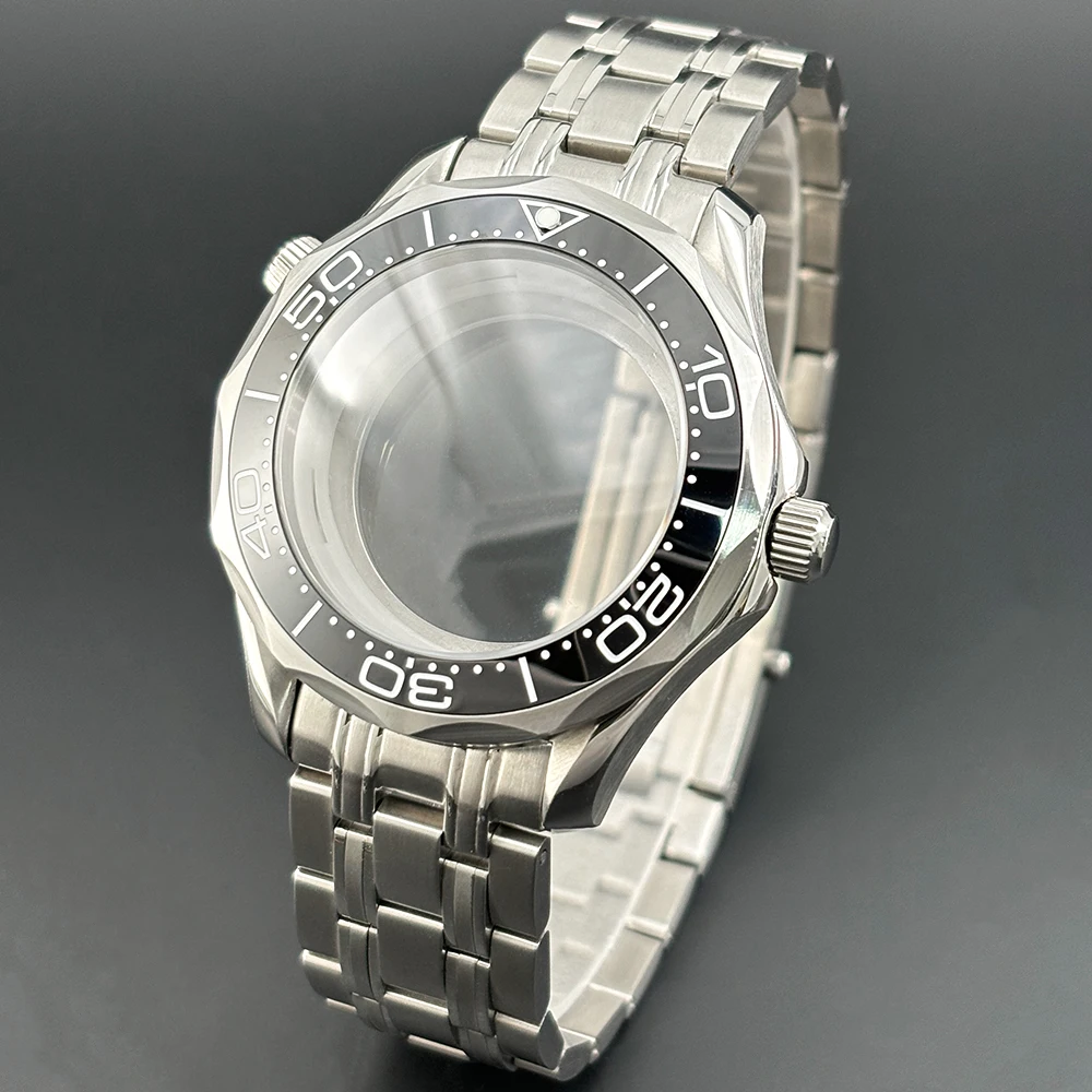 42mm men's stainless steel case and strap, sapphire glass, suitable for NH35 movement, ceramic bezel, waterproof watch accessory