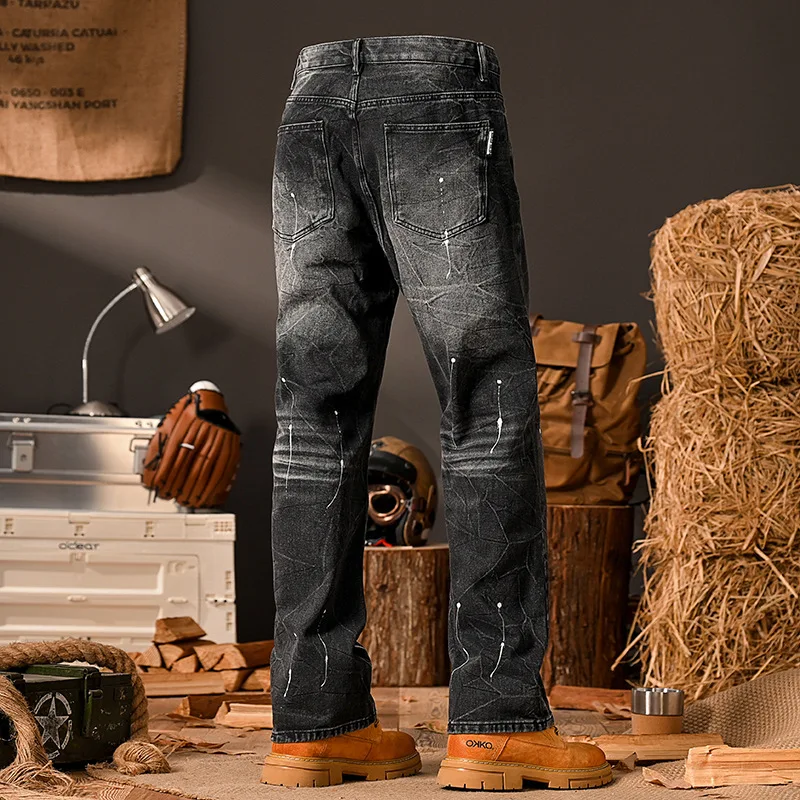 Luźne proste dżinsy jeansowe dla mężczyzn 2025 nowy styl moda uliczna wysokiej klasy czarne spodnie retro Y2K