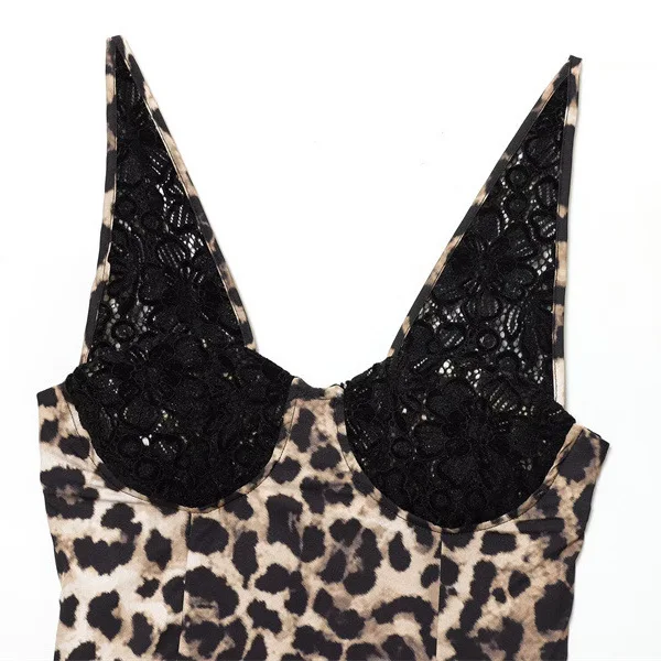 レディース スリム アニマルプリント レース ミディアム＆ロングドレス