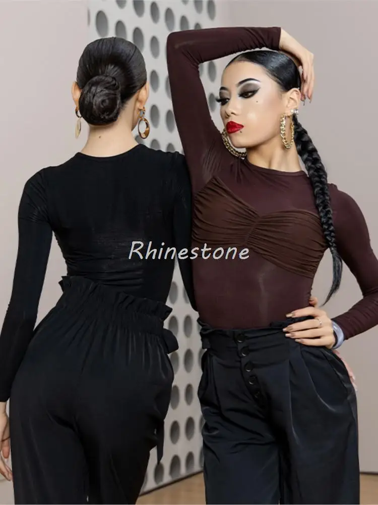 New National Standard Latin Dance Women's 2023 Training Dress Chest Wrinkle Top