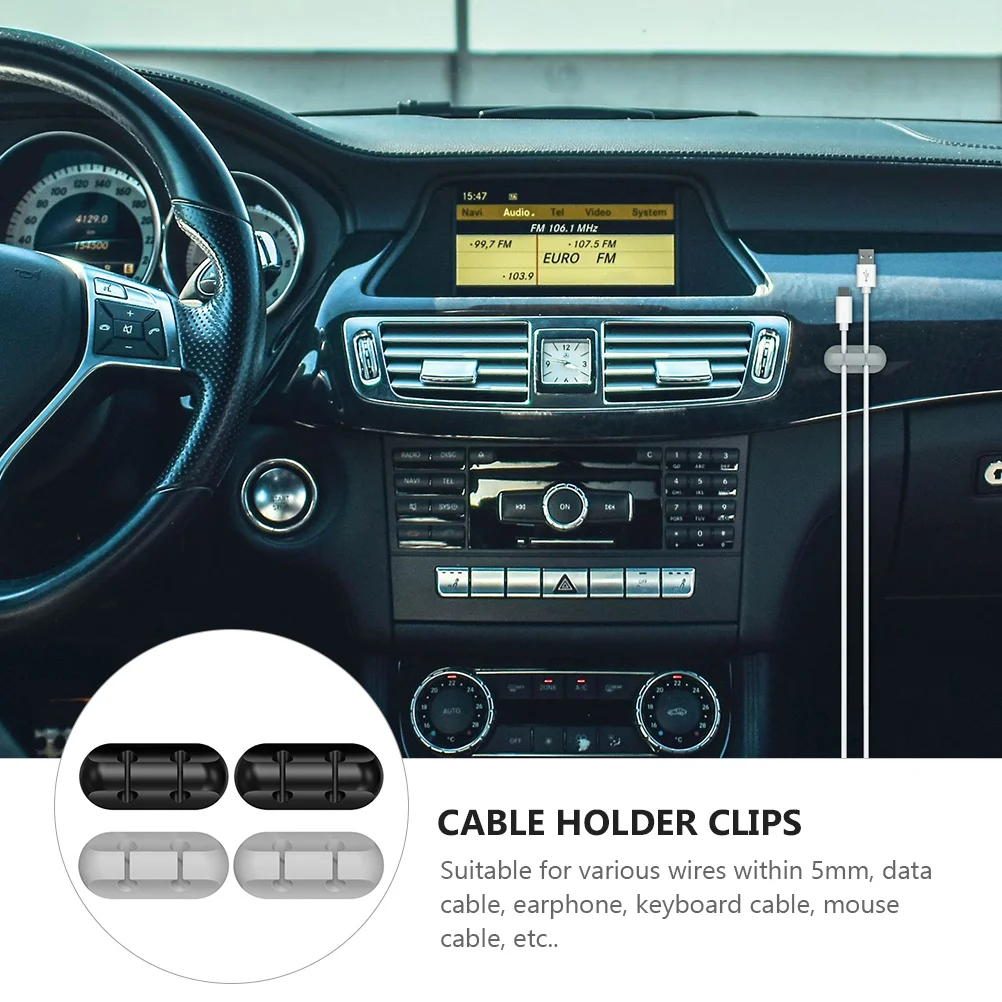 

4Pcs Silicone Cable Holders Mini Cable Organizer Clips Desktop Cord Clips Data Line Organizer Earphone Cord Holder Black Grey