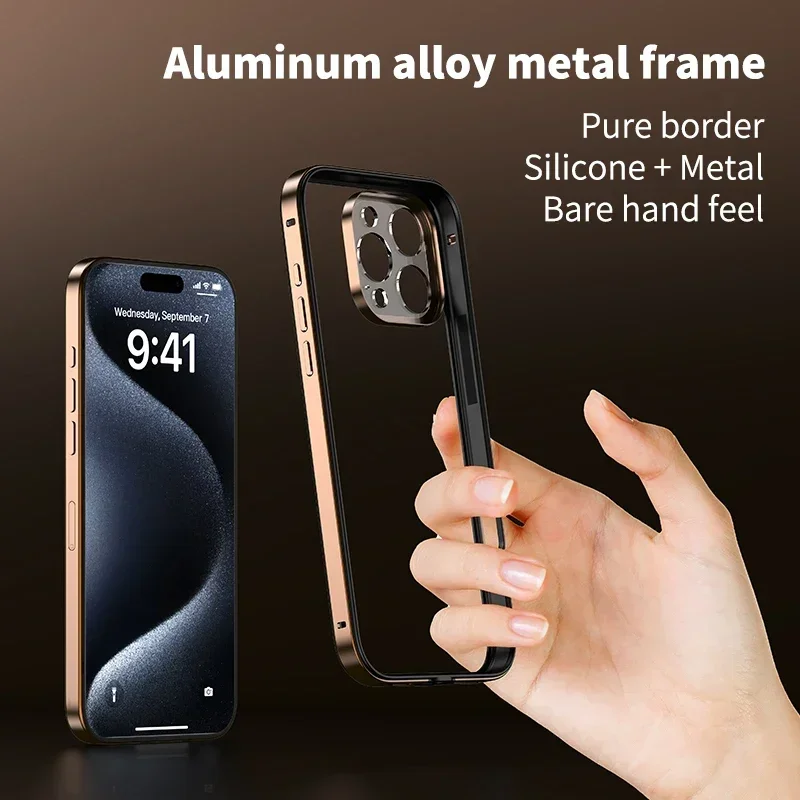 Light Aluminum Metal Frame For iPhone 14 Pro Max 14Plus 14promax Bumper Case Ultra Thin Hybrid Silicone Alloy Lens Protective