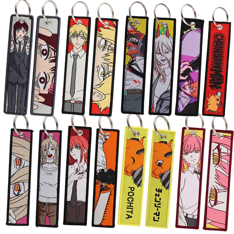 

Chainsaw Man Anime Keychain Denji Pochita Key Tag Cartoon Embroidery Key Fobs Accessories for Friends Backpack Key Ring Gifts