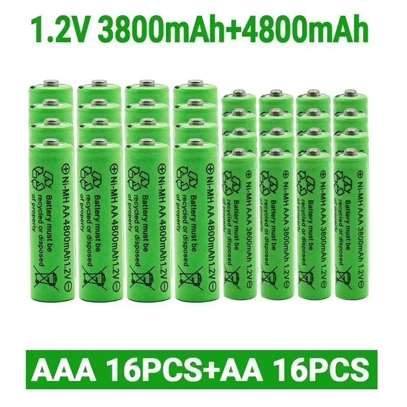 Pilas recargables de 1,2 V, AA, 4800mAh, NI-MH + 1,2 V, AAA, 3800 MAh