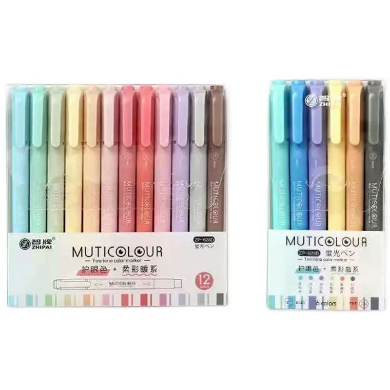 6/12 PC Vintage Colored Highlighter Pens Kawaii Candy Color Manga Markers Pastel Highlighter Set Fluorescent Pen Cute Stationery