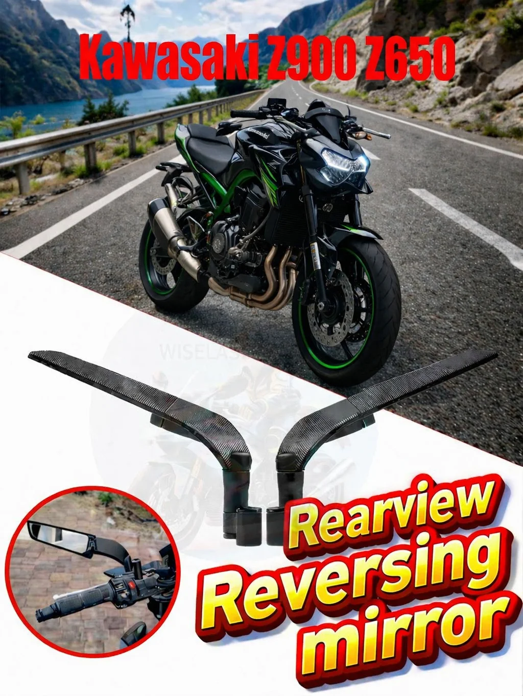 

SDTW For Kawasaki Z900 Z650 2021 2022 2023 Motorcycle Mirrors Stealth Winglets Mirror Kits Adjustable Motorcycle Wing Mirrors