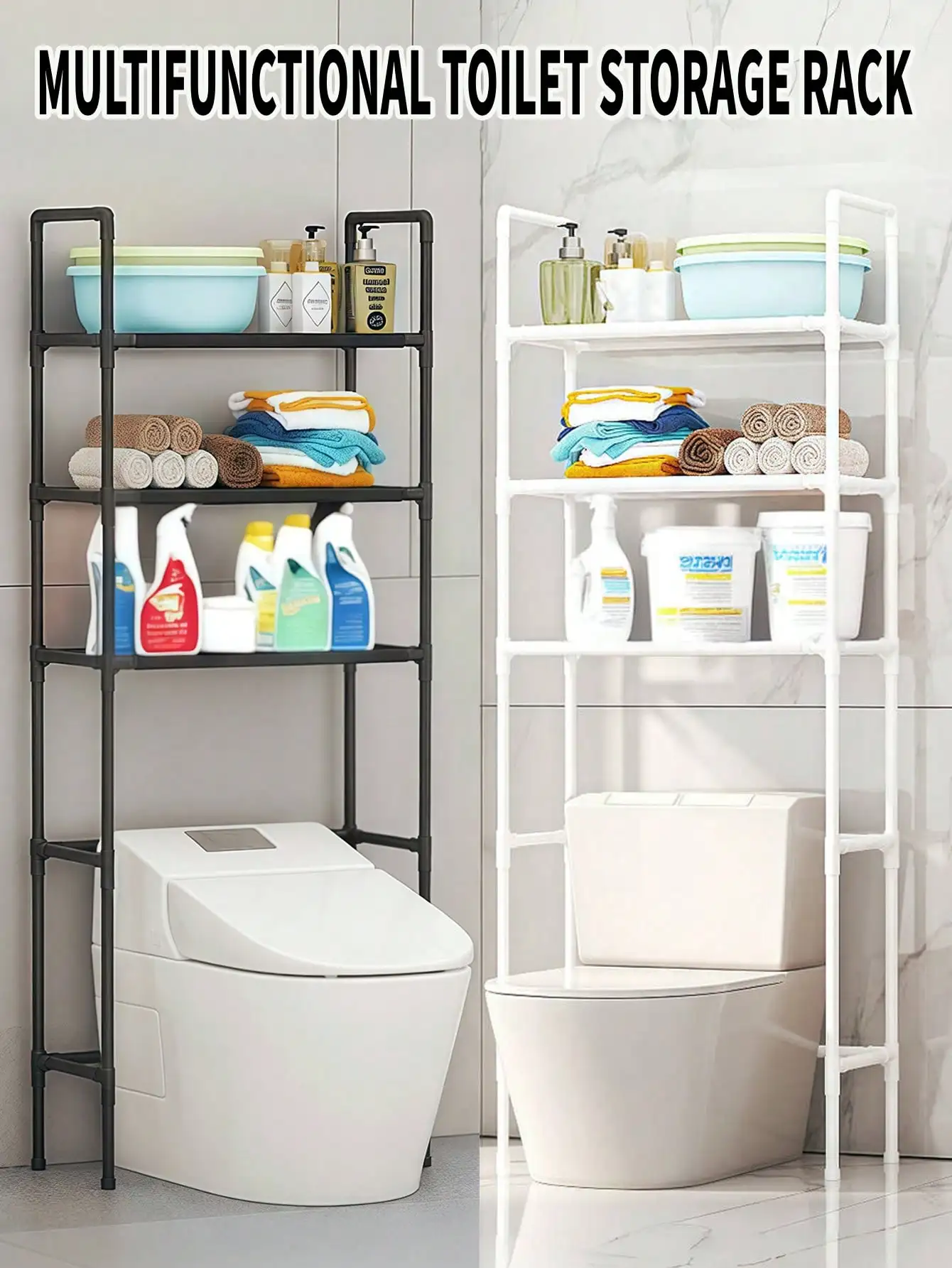 

1pc Multi-Functional Thick Steel Pipe Bathroom Toilet Storage RackShelf For Washing Machine,Toilet Rack 3 Layers Of Storage Rack