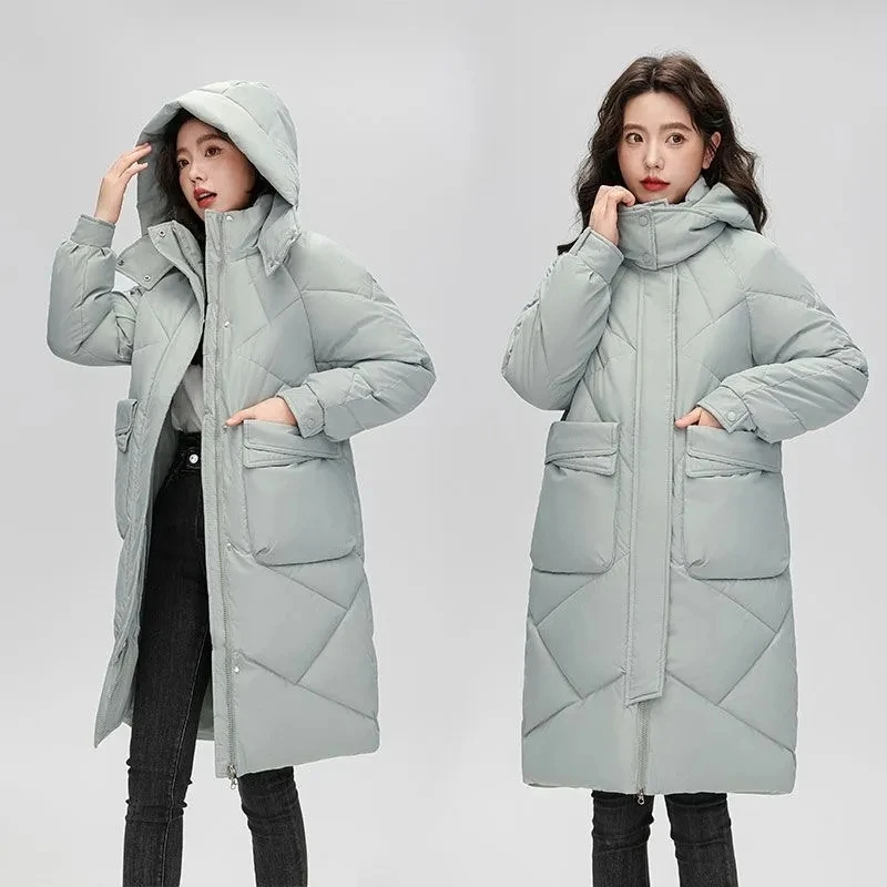 Down Cotton Snow Wear Overcoat Thicken Warm Side Split Jackets New Loose Cotton Padded Chaqueta Winter Hooded Long Parkas Women