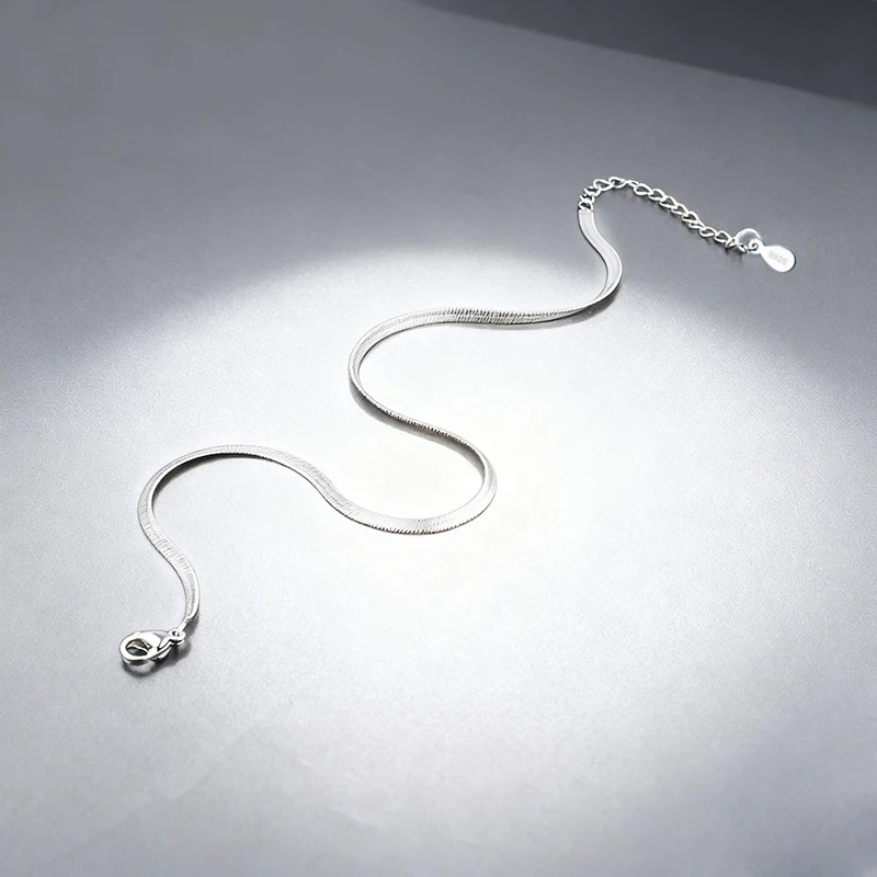 Classic Simple Flat Snake Bones Anklet Women 925 Sterling Silver Jewelry Punk Rock Unisex Glossy Blade Style Bracelet Foot Chain view 3