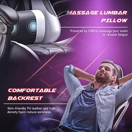 Gaming Chair, Computer Chair with Footrest and Massage Lumbar Support, Ergonomic High Back Video Game Chair with Swivel view 5