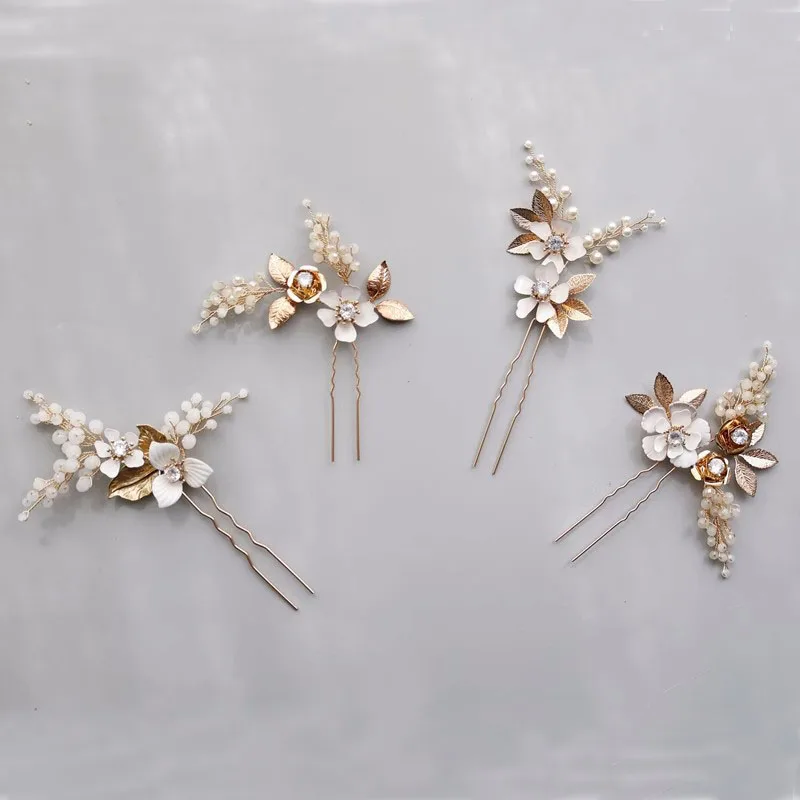 Ins Hand Painte Flower Clips Bridal Hair Pins Piece Vintage Women Headpiece Handmade Wedding Jewelry