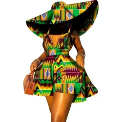 Abito estivo da donna tuta con stampa africana Sexy senza maniche con scollo a v pantalone corto con cappello moda abbigliamento africano abbigliamento donna WY8844