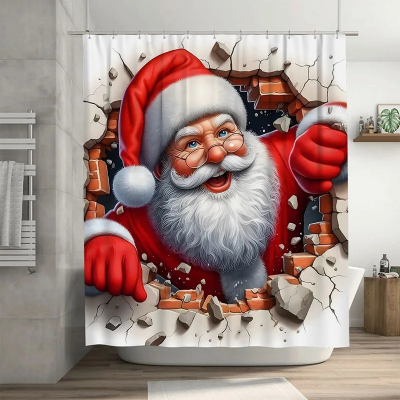 

Очаровательная занавеска для душа Tuniu с Санта-Клаусом, праздничный рождественский декор для ванной комнаты, забавная праздничная настенная водонепроницаемая новинка, домашний Ac