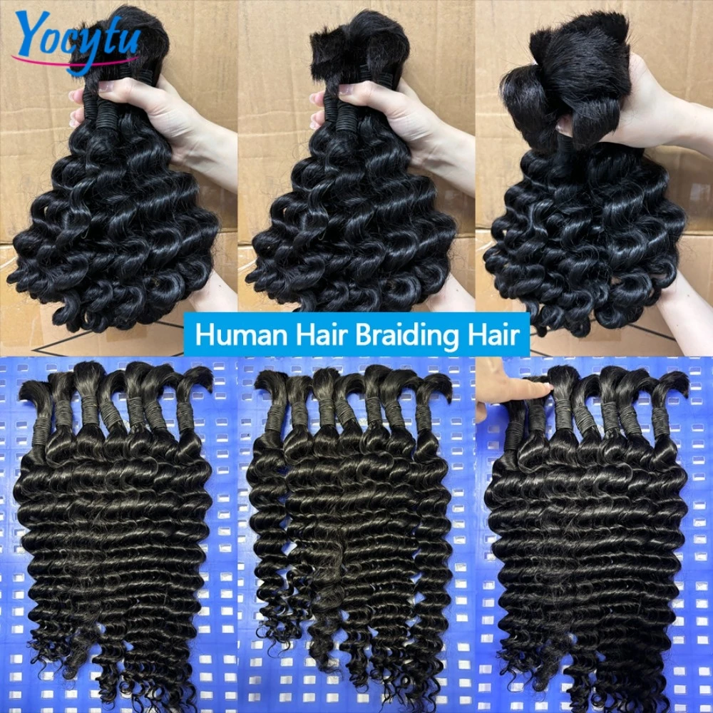 شعر بشري مموج عميق للتضفير 22 22 22 تجديل بالجملة 100% شعر بشري بدون لحمة لتضفير الشعر الرطب والمموج