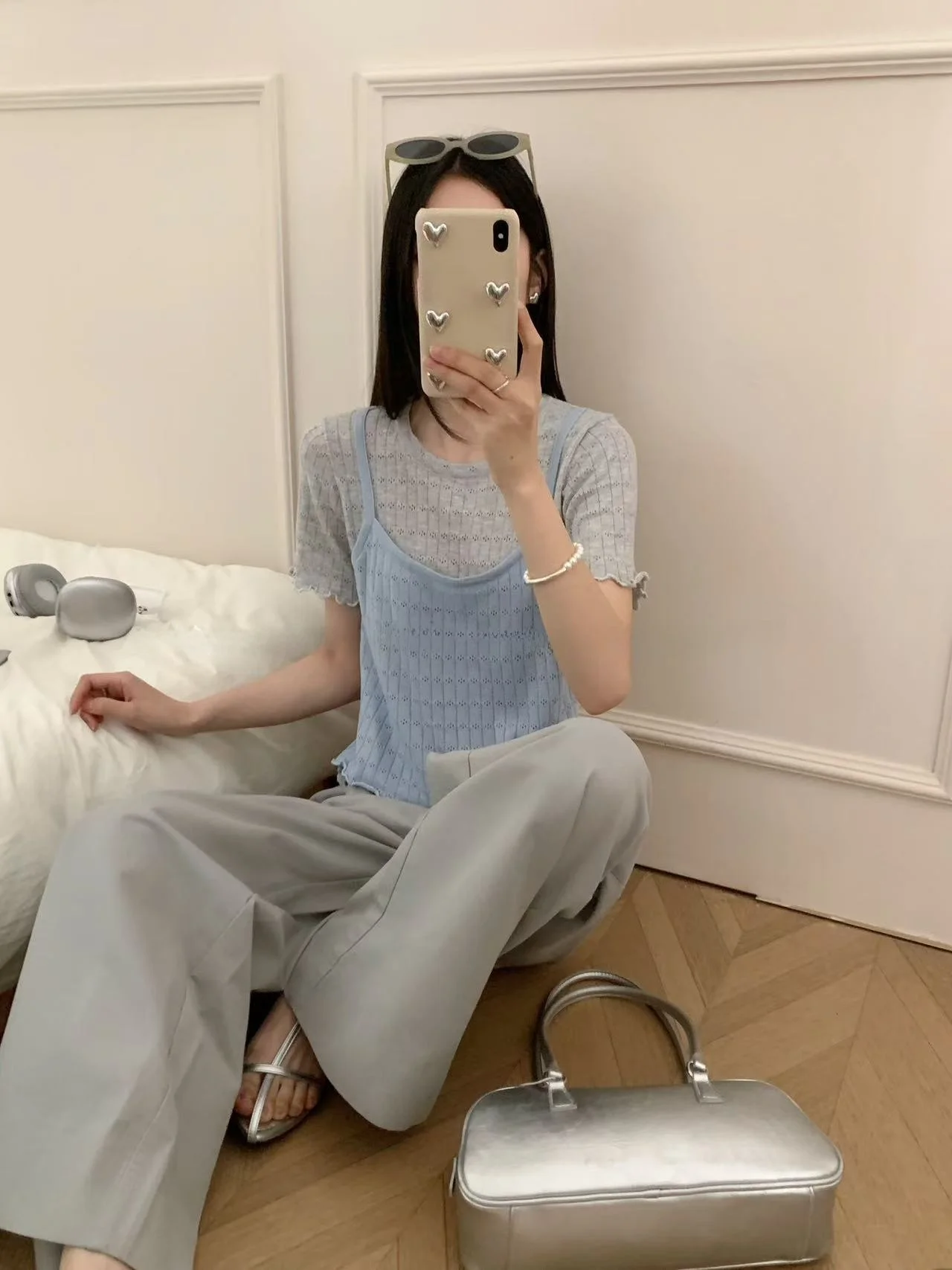 

Spring 2025 Women's Knitted Woolen round Ne Pullover Fake Two-Piece ort Sve Base Layer Sun Protection Hollow out Design