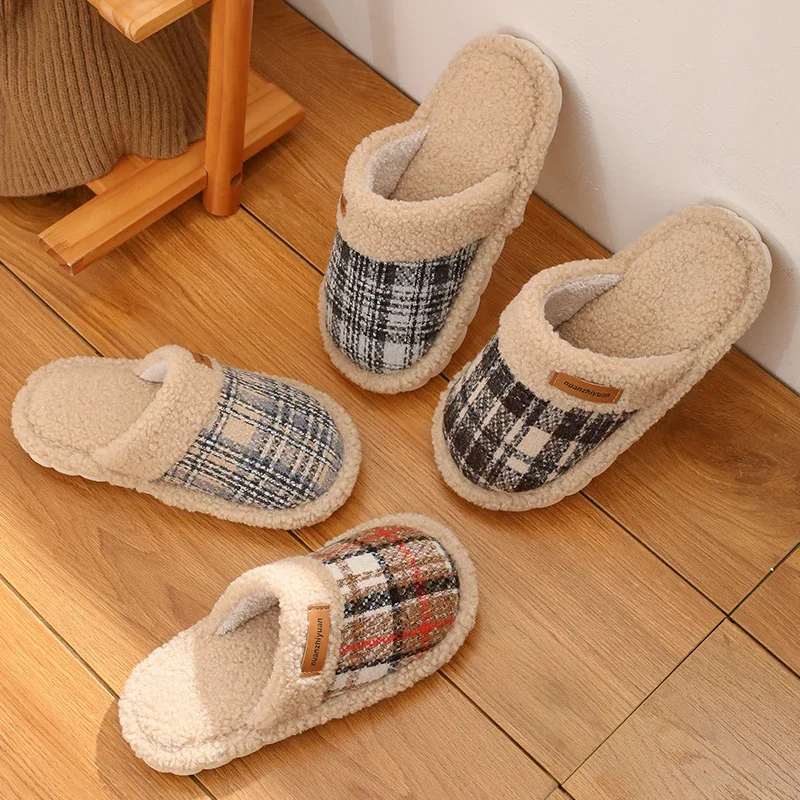 Slippers for Home Add Velvet Winter Indoor Couple Women Home Shoes Soft and Comfortable Ventilate Fluffy Wear-resistant Fashion