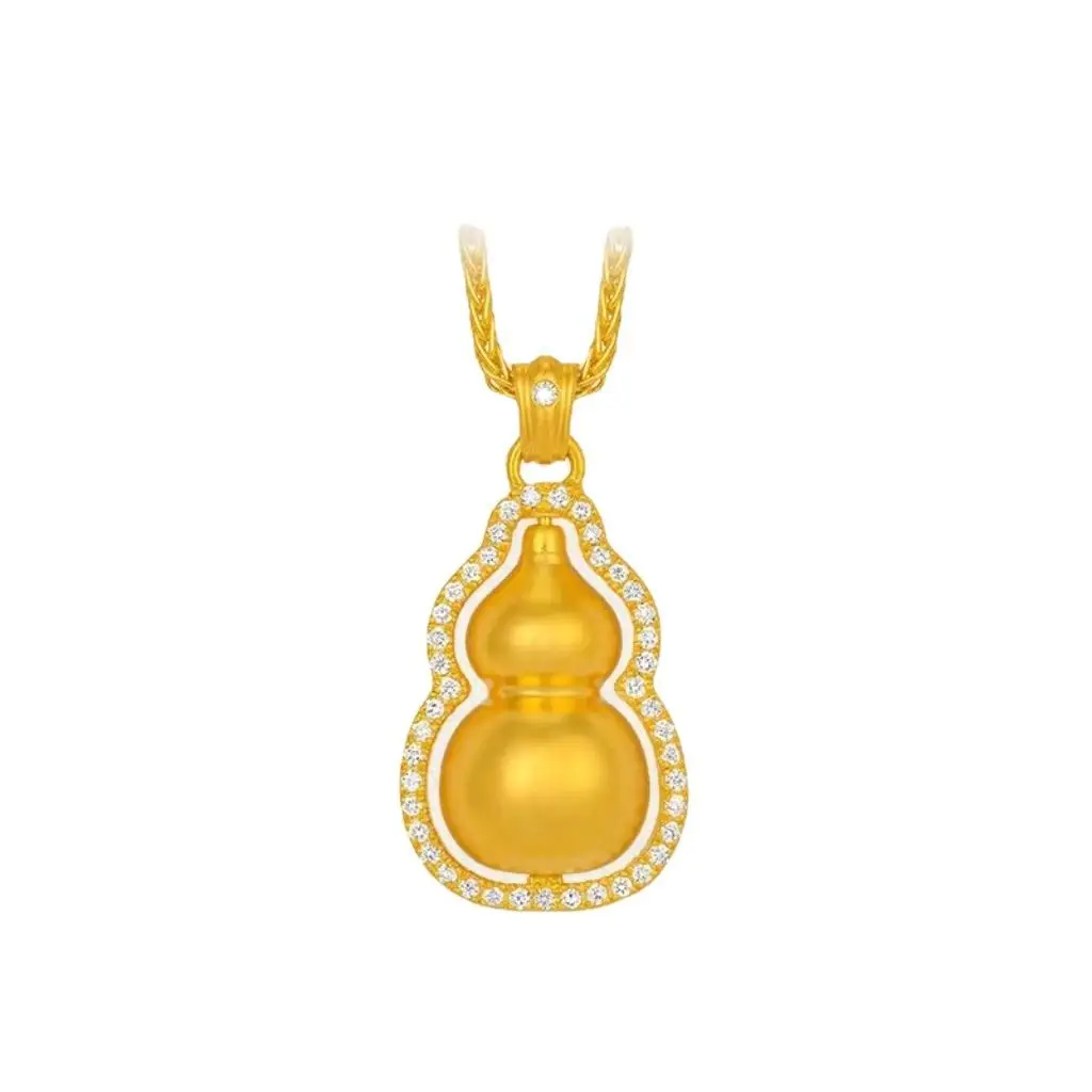 Imagem -02 - Pingente Calabash de Diamante de Ouro 24k para Mulheres Colar de Ouro Amarelo Puro Pingente Lucky Birth Year Moda 999