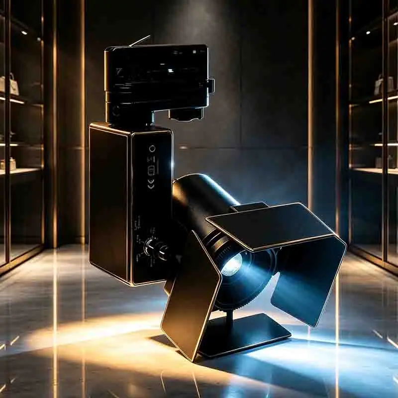 4 Wire 3 Circuits Track Spotlight 10W 20W 35W Warm Cool White Zoom Fresnel Spot Light with Barndoor Luxury Store Stage Lighting